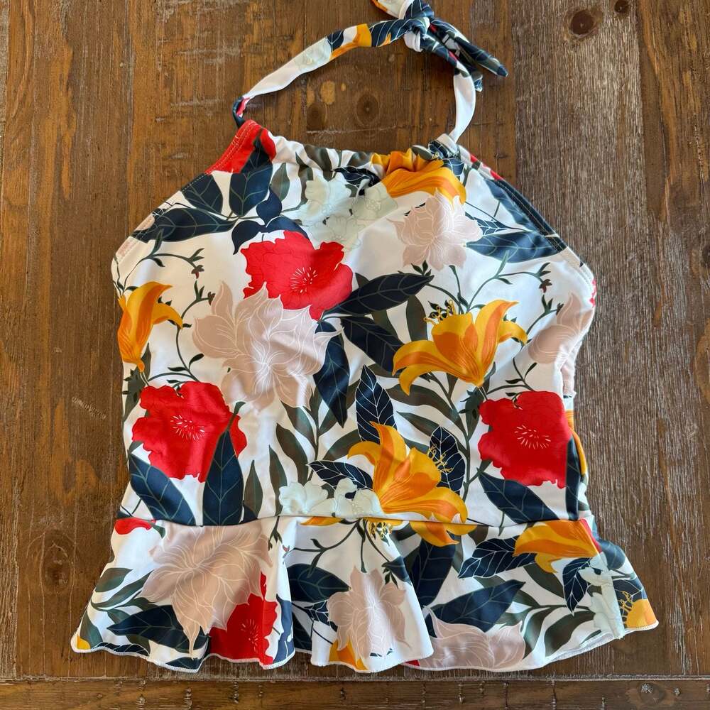 Janela Bay Floral Halter Peplum Tankini Top Size XS